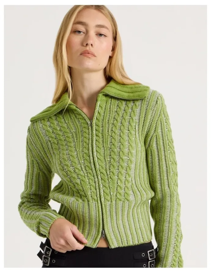 There After 2 Way Zip Knit in Green