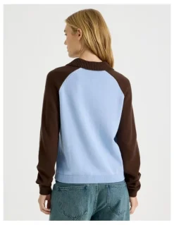 There After 1/4 Zip Knit with Intarsia in Chambray Blue