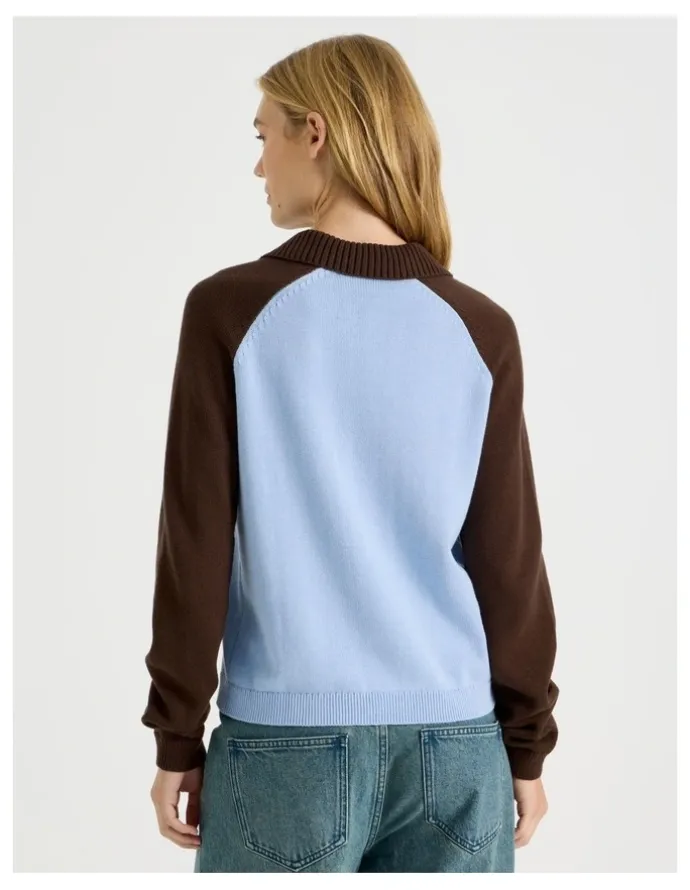 There After 1/4 Zip Knit with Intarsia in Chambray Blue