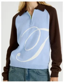There After 1/4 Zip Knit with Intarsia in Chambray Blue