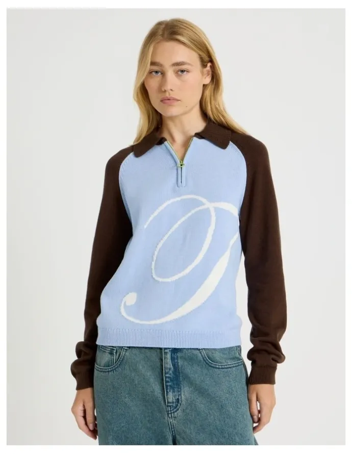 There After 1/4 Zip Knit with Intarsia in Chambray Blue