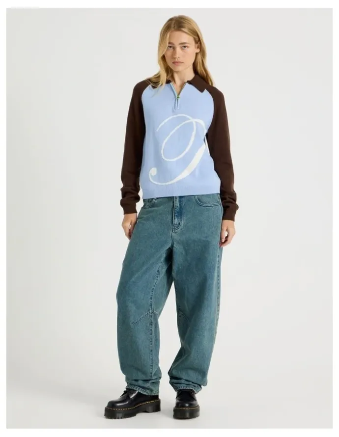 There After 1/4 Zip Knit with Intarsia in Chambray Blue