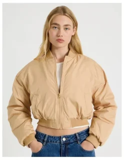 There After Crop Bomber Jacket in Sand