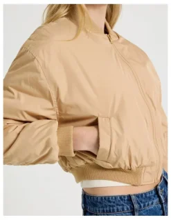 There After Crop Bomber Jacket in Sand
