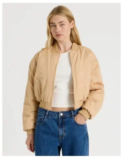 There After Crop Bomber Jacket in Sand