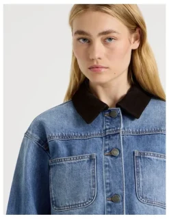 There After Cropped Denim Jacket in Mid Blue