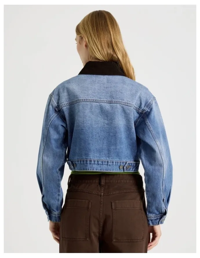 There After Cropped Denim Jacket in Mid Blue