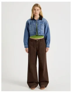 There After Cropped Denim Jacket in Mid Blue