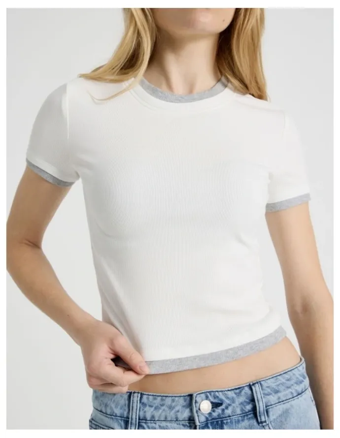 There After Double Layer Tee in Snow White and Grey Marle