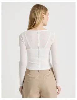 There After Double Layer Sheer Long Sleeve Tee in Snow White