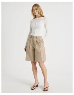 There After Double Layer Sheer Long Sleeve Tee in Snow White