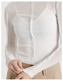 There After Double Layer Sheer Long Sleeve Tee in Snow White