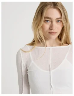 There After Double Layer Sheer Long Sleeve Tee in Snow White