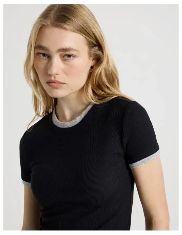 There After Double Layer Tee in Jet Black and Grey Marle