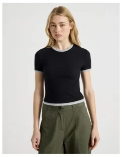 There After Double Layer Tee in Jet Black and Grey Marle