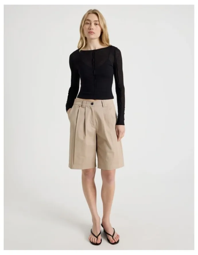 There After Double Layer Sheer Long Sleeve Tee in Jet Black