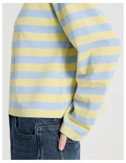 There After Long Sleeve Tee in Sky Blue and Pale Yellow Stripe