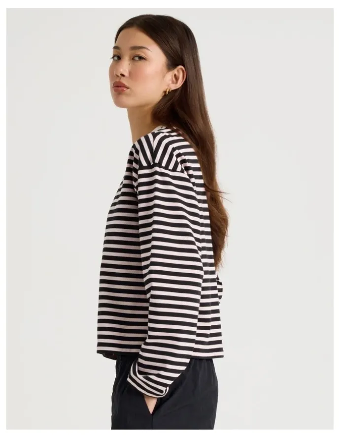 There After Long Sleeve Tee in Pink and Black Stripe