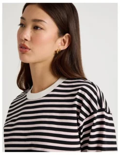 There After Long Sleeve Tee in Pink and Black Stripe
