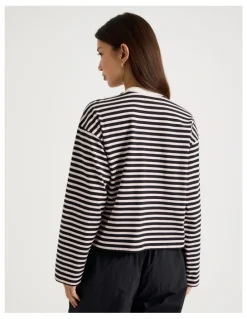 There After Long Sleeve Tee in Pink and Black Stripe