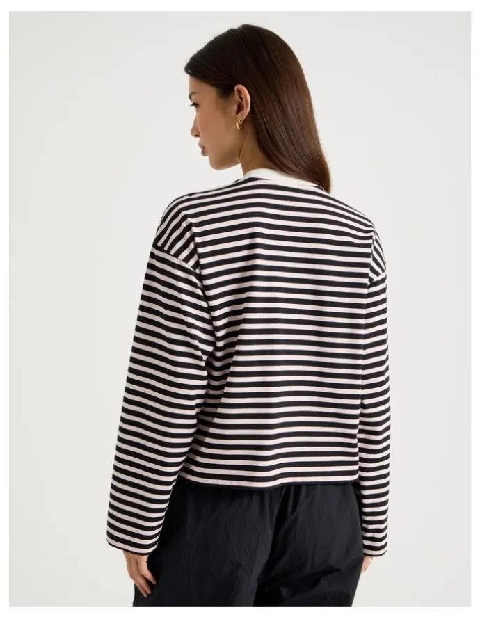 There After Long Sleeve Tee in Pink and Black Stripe