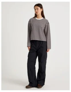 There After Long Sleeve Tee in Pink and Black Stripe