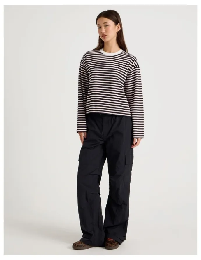 There After Long Sleeve Tee in Pink and Black Stripe
