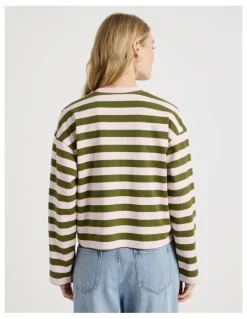 There After Long Sleeve Tee in Potpourri Pink and Moss Stripe