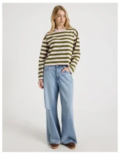 There After Long Sleeve Tee in Potpourri Pink and Moss Stripe