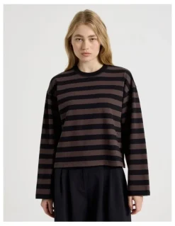 There After Long Sleeve Tee in Bracken and Jet Black Stripe