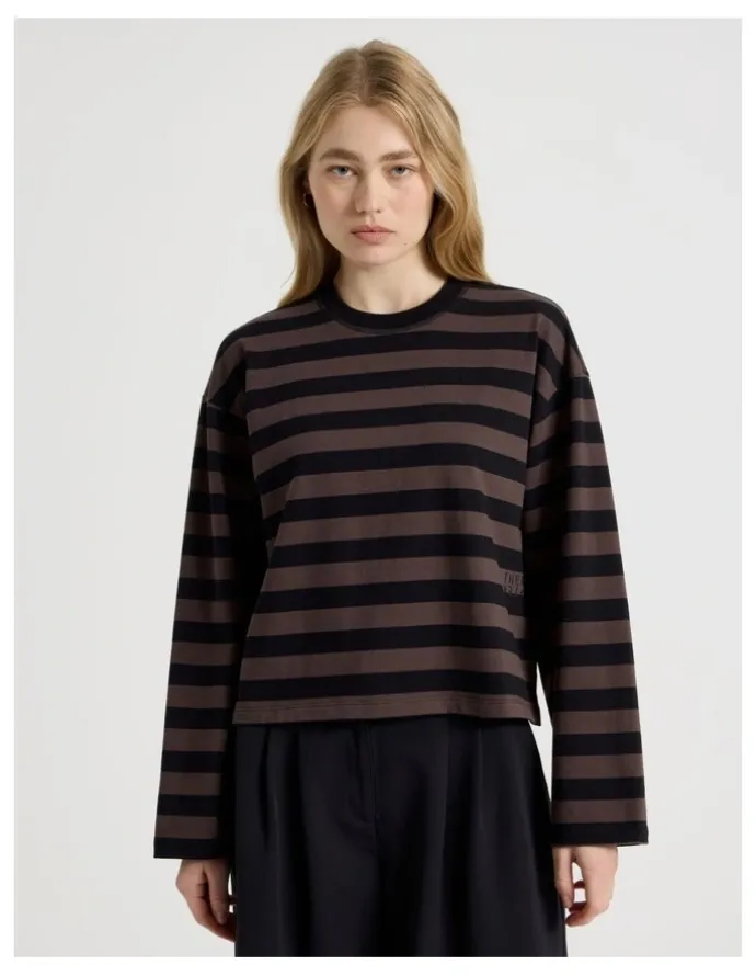 There After Long Sleeve Tee in Bracken and Jet Black Stripe