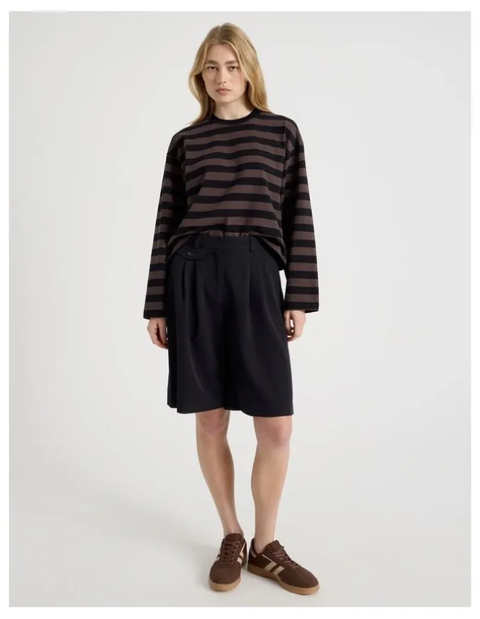 There After Long Sleeve Tee in Bracken and Jet Black Stripe