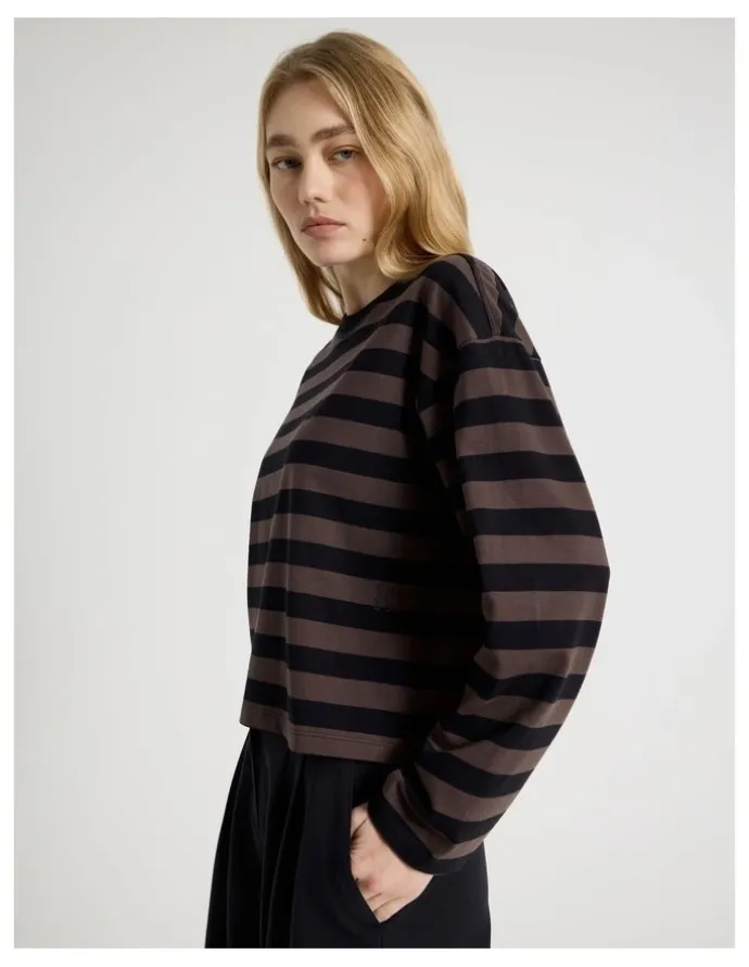 There After Long Sleeve Tee in Bracken and Jet Black Stripe