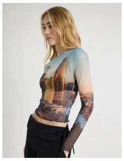 There After Mesh Long Sleeve Tee in City Print