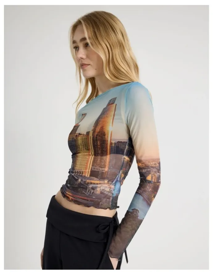There After Mesh Long Sleeve Tee in City Print