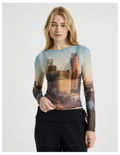 There After Mesh Long Sleeve Tee in City Print
