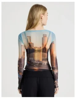 There After Mesh Long Sleeve Tee in City Print