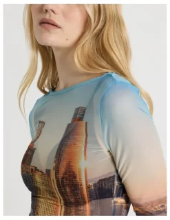 There After Mesh Long Sleeve Tee in City Print