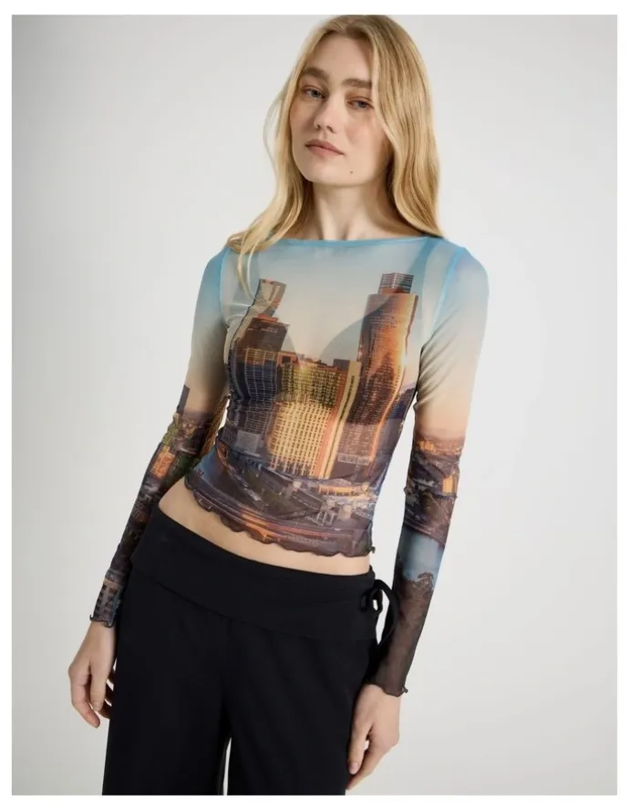 There After Mesh Long Sleeve Tee in City Print