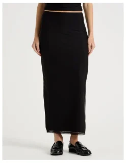 There After Mesh Midi Skirt in Black