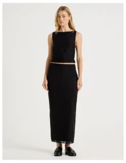 There After Mesh Midi Skirt in Black