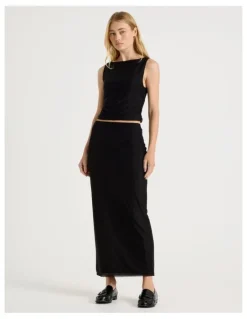 There After Mesh Midi Skirt in Black
