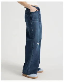 There After Mid Rise Distressed Wide Leg Jeans in Mid Blue