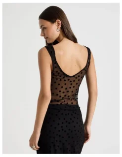There After Polka Mesh Cami in Jet Black