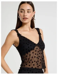 There After Polka Mesh Cami in Jet Black