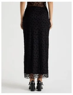 There After Polka Mesh Midi Skirt in Jet Black
