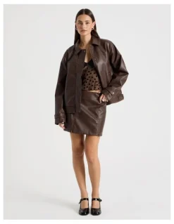 There After PU Distressed Mini Skirt in Brown