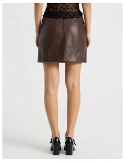 There After PU Distressed Mini Skirt in Brown