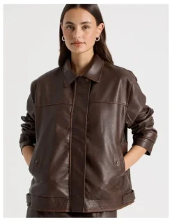 There After PU Distressed Jacket in Brown