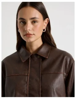 There After PU Distressed Jacket in Brown